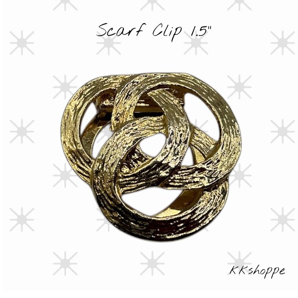 Source Unknown Accessories - Gold Tone Interlocking Rings Scarf Clip 1.5" Vintage Textured Design